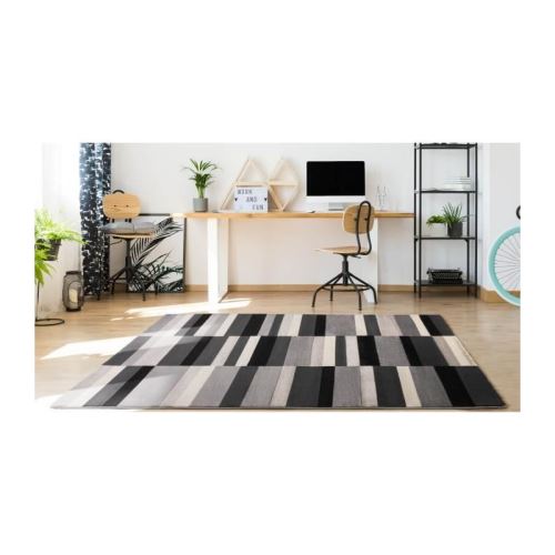 KARL Tapis de salon contemporain - 150x200 cm - Noir, gris et blanc
