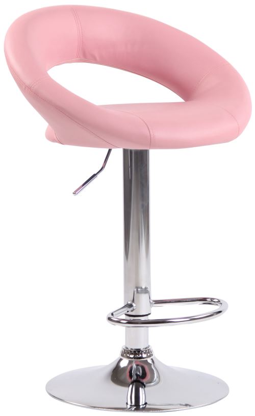 Tabouret de bar Olinda en Similicuir - Hauteur réglable - Pivotant - Piètement Métal chrome - Couleur Rose