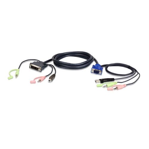Aten Technology Ensemble De Câbles Kvm Aten 2L-7Dx2u, Vga À Dvi-A, Usb, Audio, Longueur De 1,8 M