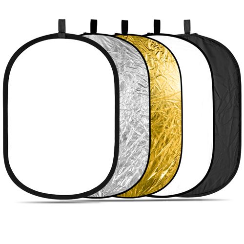 Neewer 5-en - 1 ovale 150 x 200 cm-professionnel pliable Multi-Disque réflecteur de lumière et translucides, argent, noir, doré, Surface Blanc