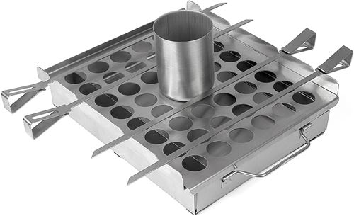 Rustler - Set 4 en 1 pour Barbecue en Acier Inoxydable - Gril 4-en-1 : Rôtissoire à Poulet - Emplacement pour 4 Brochettes - Cuisson des Légumes et Fumoir - Pour tous types de Barbecues et Grils