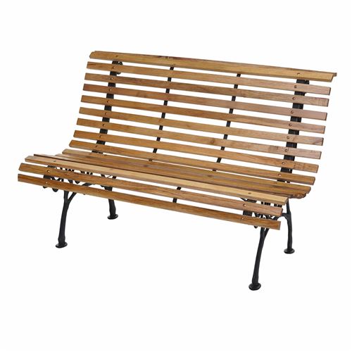 Banc de jardin HWC-F97, banc du parc, banquette en bois, fonte, 3 places, 160cm, 26kg ~ marron clair