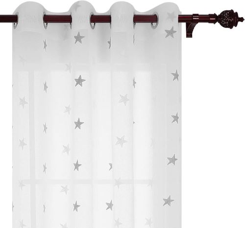 Doconovo Lot de 2 Rideaux Voilage Brodé Étoile à Oeillets pour Fenêtre Rideaux Voilage Fille Tissu Voilage 140x175 cm Blanc et Gris