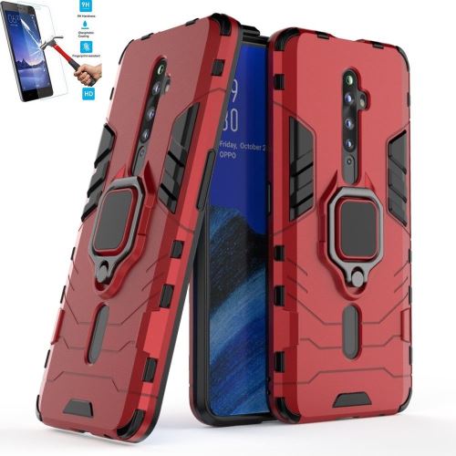 Coque Oppo Reno 2 Z Anti Choc Rouge Avec Film Verre Trempé Housse Etui Antichoc Armor Avec Support Magnétique hfs-house®