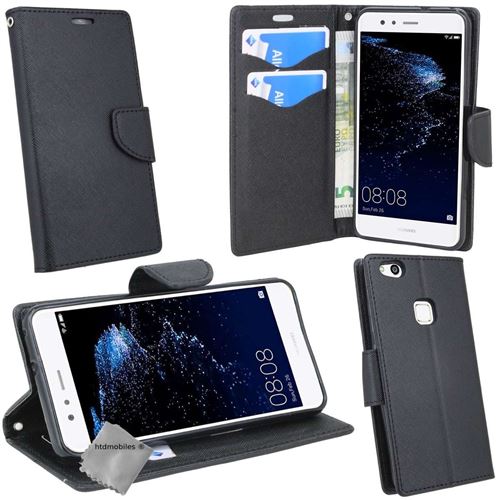 Housse etui coque pochette portefeuille pour Huawei P10 Lite + verre trempe - NOIR / NOIR - htdmobiles