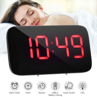 Alarme LED rouge Grand écran Heure Horloge Contrôle vocal Snooze 5 AH604 - 1
