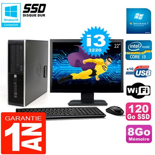 Pc hp compaq 8300 sff ecran 22' core i3-3220 ram 8go disque 120 go ssd wifi w7