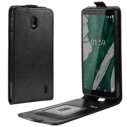 Etui en PU crazy horse flip vertical noir pour votre Nokia 1 Plus