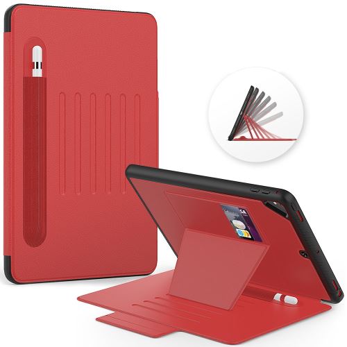 Etui en PU + TPU multi-angle magnétique créatif avec support, porte-cartes et porte-stylet rouge pour votre Apple iPad 9.7 pouces (2018)/(2017)