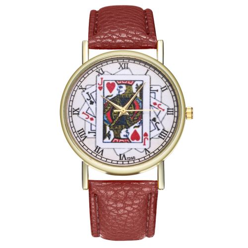 Montre-bracelet à quartz créatif coeur rouge en cuir de tisonnier en cuir montre t265-acafé