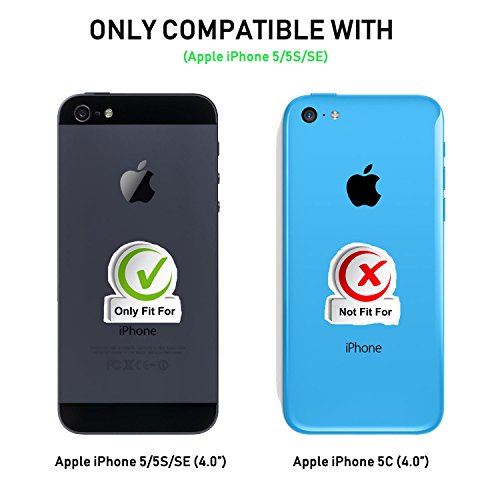 Coque iPhone 5, Coque iPhone 5S, Coque iPhone SE,Supad Etui à rabat protecteur en cuir véritable pour iPhone 5/5S/SE (Noir)