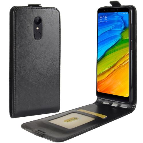 Etui en PU crazy horse avec basculement vertical noir porte-carte pour Xiaomi Redmi 5