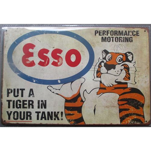 plaque decorative en tole esso tigre 30x20cm put a tiger in your tank