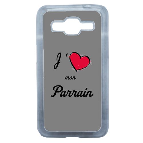 Coque J'aime Mon Parrain Gris Compatible Samsung Core Prime Transparent