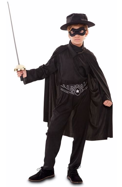 Deguisement zorro enfant 7-9 ans (epee non incluse) - costume cavalier noir, heros masque