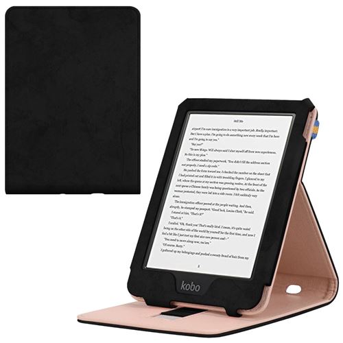 Etui en PU bascule à puce avec ceinture élastique noir pour votre Kobo Clara HD