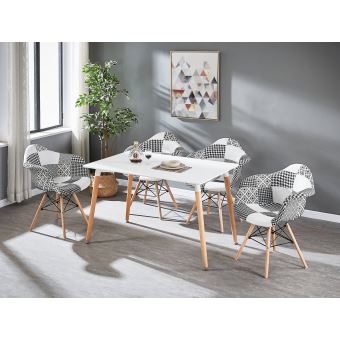 Table A Manger Blanche 4 Chaises A Accoudoirs En Tissu Patchwork