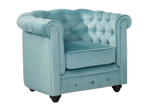 Fauteuil CHESTERFIELD - Velours bleu pastel