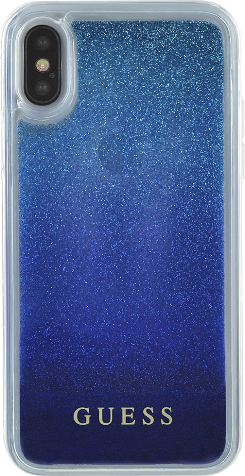 Coque rigide liquide bleue avec paillettes bleues Guess pour iPhone X/XS