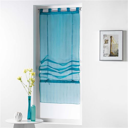 Store droit a passants 45 x 180 cm voile raye horizon Bleu