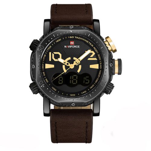 Quartz Numérique LED Brun+Jaune Montre Homme