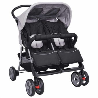 vidaXL Poussette a Deux Places Acier Gris et Noir Pliable Landau d Enfant Bebe 10110 Poussettes Achat prix fnac