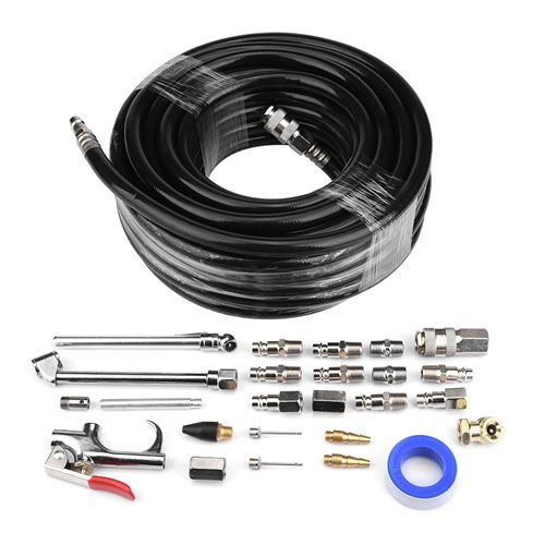 Tuyau à Air Comprimé pour Compresseur, 15M 300PSI Flexible Tuyau d'Air Pneumatique en PVC avec 25 Pièces