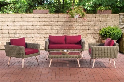 Salon de Jardin Kiruna en polyrotin 5 mm Nature , 45 cm (Hellbraun)/Rouge rubis