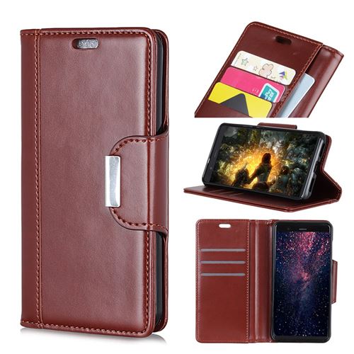 Etui en PU boîtier////double-face marron pour votre Samsung Galaxy A6s