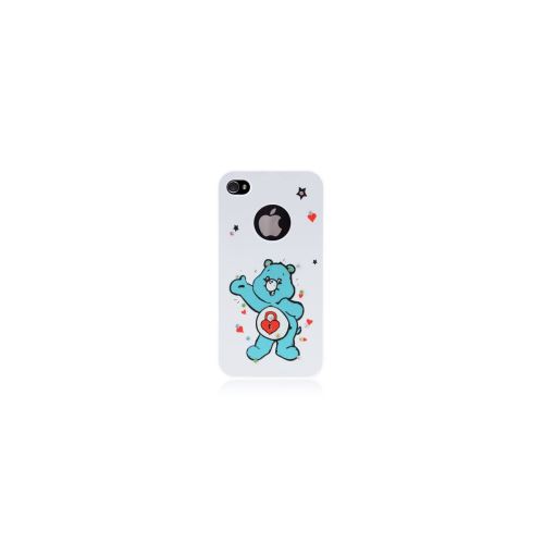 Coque blanche ourson bleu ciel et coeurs pour iPhone 4 / 4S