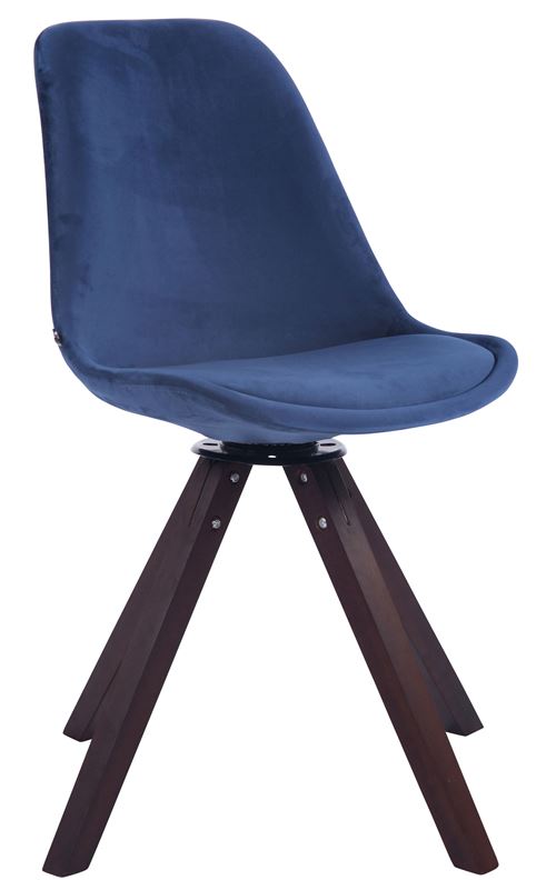 Chaise visiteur Troyes en velours avec piétement Carré en bois de hêtre teinte Noyer - Siège Bleu