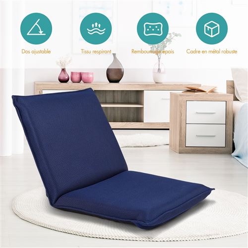 S AFSTAR Chaise de sol rembourrée, réglable à 14 positions avec soutien dorsal confortable et housse douce pour la peau, idéale pour lire, jouer à des jeux, méditer (noir
