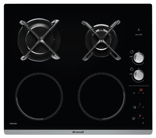 Brandt BPI6414BM - Gasfornuis en inductiekookplaat - 4 hobben - Niche - breedte: 56 cm - diepte: 49 cm - zwart - met afgeschuinde voorkant