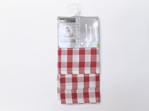 Lot de 3 serviettes en coton CARREAUX NORMANDS rouge, jacquard 45x45 cm