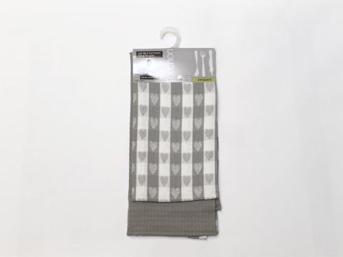Lot de 2 torchons en coton COEUR gris, jacquard 50x70 cm