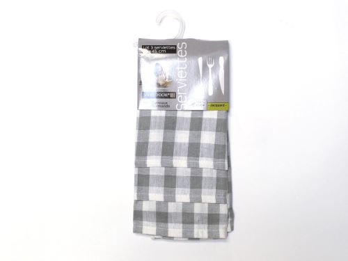 Lot de 3 serviettes en coton CARREAUX NORMANDS gris, jacquard 45x45 cm