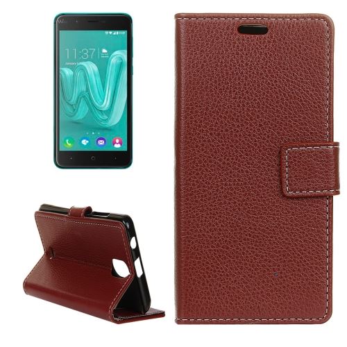 Wiko Kenny Housse Etui Cuir PU Marron Texture Litchi ALS34212