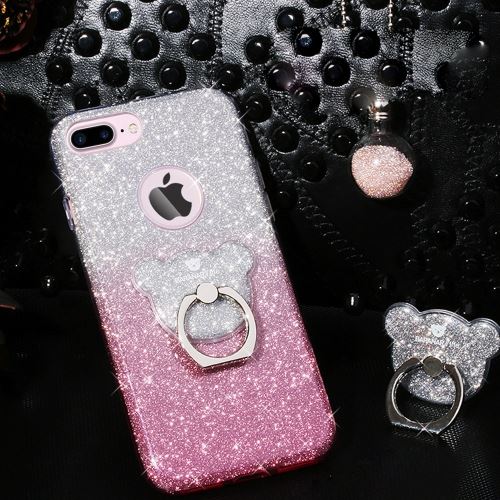 iPhone 7 Plus Coque Protection TPU Rose Ourson Paillettes Brillant ALS32449