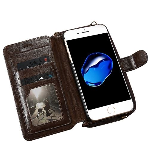 iPhone 7 Plus Housse Etui Cuir PU Marron Texture Peau Fermeture Zipper ALS32480