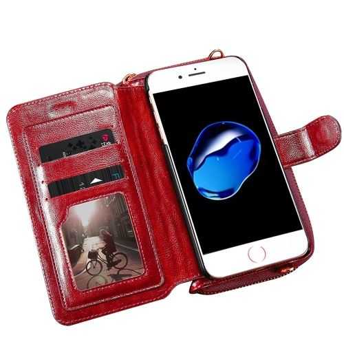 iPhone 7 Plus Housse Etui Cuir PU Rouge Texture Peau Fermeture Zipper ALS32492