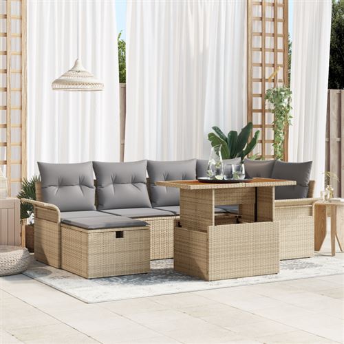Non Communiqué Beige Ensemble De 7 Pièces De Canapés De Jardin Avec Coussins Rattan Poly