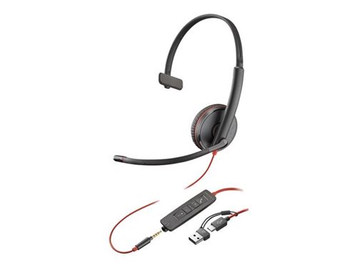 Poly Blackwire 3215 - Blackwire 3200 Series - Micro-Casque - Sur-Oreille - Filaire - Jack 3,5Mm, Usb-C - Noir - Certifié Pour Skype For Business, Certifié Avaya, Certifié Cisco Jabber, Certifié Uc