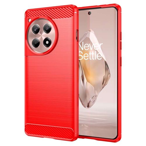 Coque pour OnePlus 12R 5G - housse etui silicone gel carbone + verre trempe - ROUGE - htdmobiles