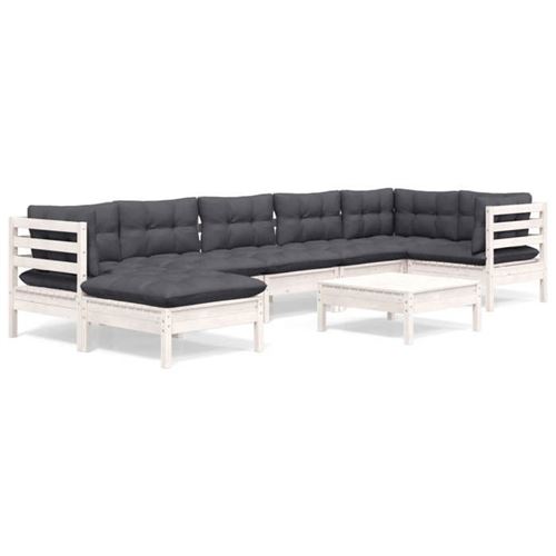 Non Communiqué Blanc Vidaxl Bois De Pin Massif Salon De Jardin 8 Pcs Avec Coussins Mobilier De Patio Meubles D'extérieur Mobilier De Jardin 3096557