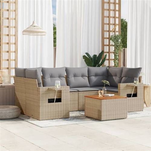 Non Communiqué Beige Salon De Jardin Modulable Vidaxl 7 Pieces Resine Tressee 62 X 62 X 69 Cm 6 Personnes