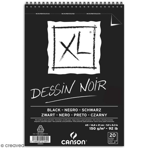 Carnet A5 Canson Xl - Dessin Noir - 20 Feuilles