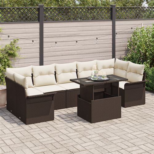 Non Communiqué Marron Ensemble De Canapé De Jardin 8 Pièces Avec Coussins En Rotin Poly Canapé De Jardin 2 Places Avec Rangement Et Coussins