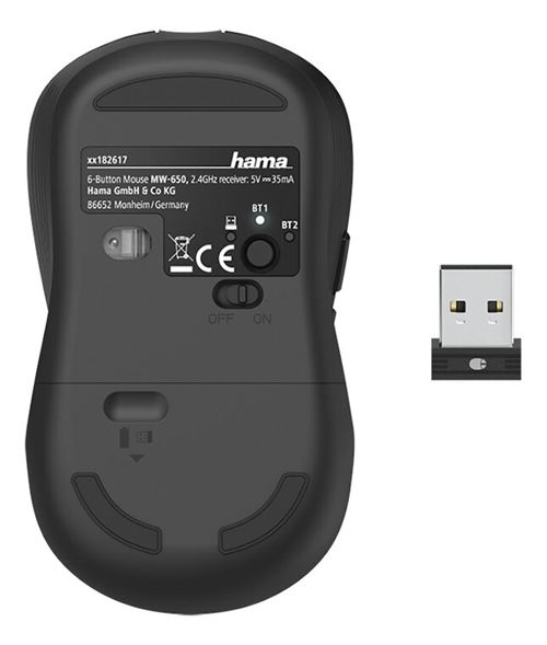 Hama Noir Mw-650 Souris Bureau Droitier Bluetooth + Usb Type-A Optique 2400 Dpi - Neuf - Image 4