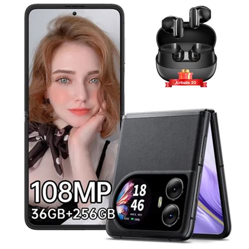 Blackview HERO 10 Smartphone Pliable Double écran 6.9 (12+24)Go+256Go,108MP+32MP,4000mAh Noir avec Blackview Airbuds 20