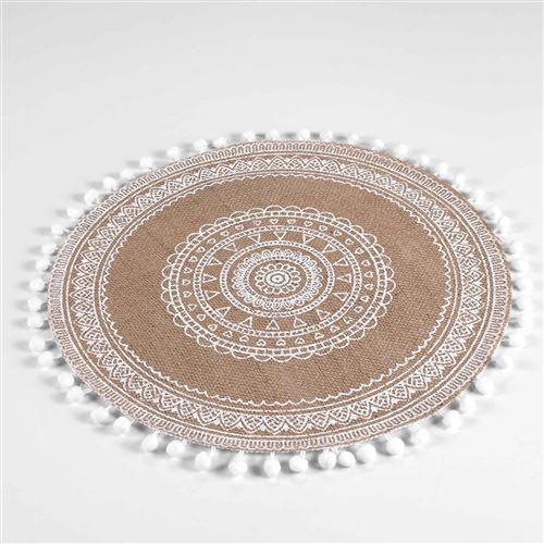 Set de table (0) 38 cm jute imprime+pompons renata Blanc Douceur d'Intérieur
